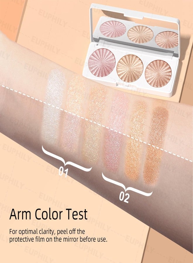 Euphily 3 Colors Highlighter Makeup Palette, Face Highlight Makeup Contour Powder, Waterproof Long Lasting Glitter Face Illuminator Highlighter for Women, 02 Sunset Radiance Trio - Image 5